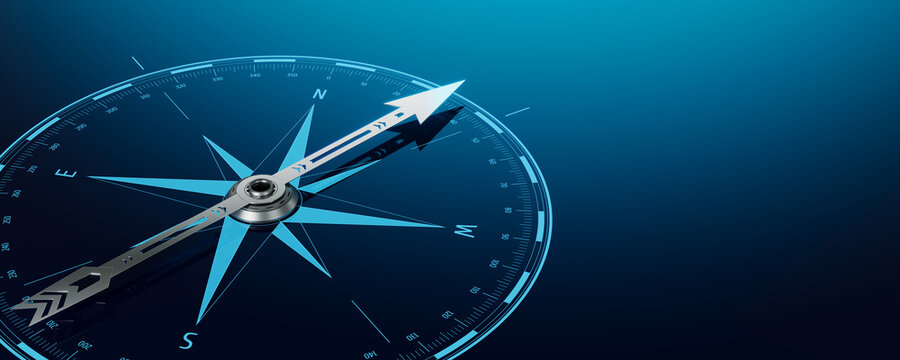 Business navigate concept. Compass Direction On Blue Background. 3d rendering