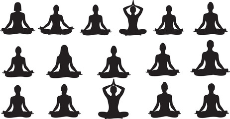 Yoga poses in various sitting positions and meditation styles