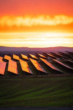 green energy with solar panels on a feeld