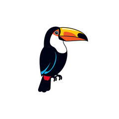 Naklejka premium Cartoon Toucan Bird With Bright Orange and Yellow Beak vector illustration