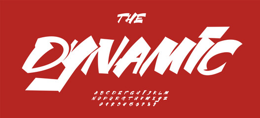 Dynamic Font Logo Alphabet Bold Handwritten Letter Number Set Modern Typography, Handdrawn Typographic Design for Lettering, Race Poster Headline, Retro Logotype, Brushstroke Fonts. Vector Typeface © artyway
