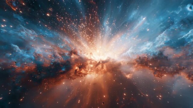 Spectacular cosmic explosion of light stars and colorful nebula clouds in deep space representing the birth of galaxies universal energy astronomy discovery and the mysteries of the cosmos