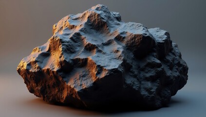 Obraz premium Detailed 3D Render of a Textured Asteroid Rock with Dramatic Lighting.