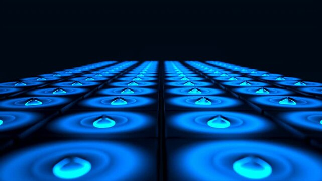 Techinspired Scene Displaying Row Of Shining Blue Switches On Dim Control Interface With Limitless View