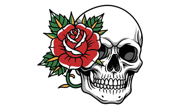 Skull and Rose Tattoo Art