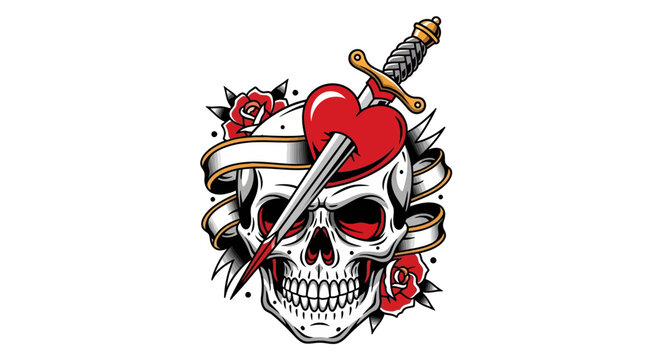 Skull Heart Dagger Tattoo Art