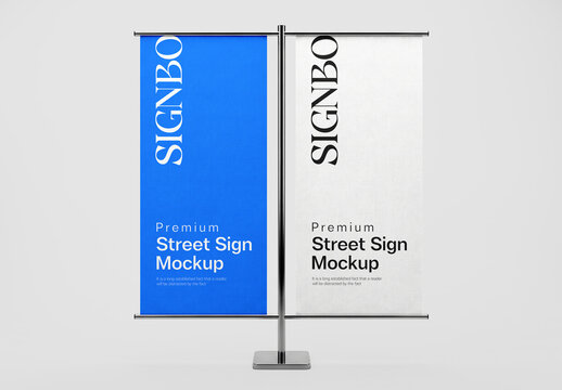 Street Pole Stand Banner Mockup