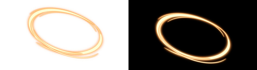 PNG image of Dynamic orange yellow glowing light trail creating an elliptical energy portal or speed effect illustration ideal for game design on transparent background.  © RifahTasnia
