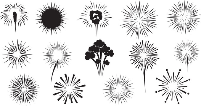 Collection of various dandelion flower icons in black and white