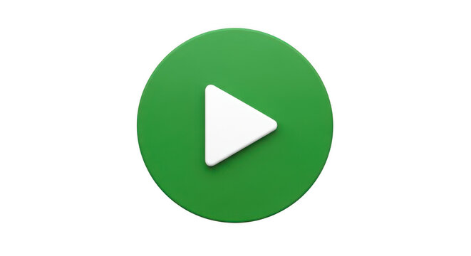 A vibrant green play button icon on a white background isolated on transparent background