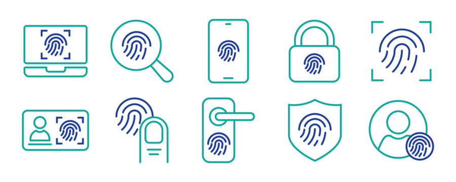fingerprint line editable icon set. Containing Fingerprint, biometric, access, thumbprint, Identity detection, identification, and more. Editable stroke. Vector illustration	