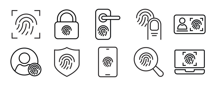 fingerprint line editable icon set. Containing Fingerprint, biometric, access, thumbprint, Identity detection, identification, and more. Editable stroke. Vector illustration