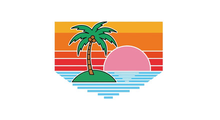 Fototapeta premium Retro Sunset Palm Tree Island Graphic Design
