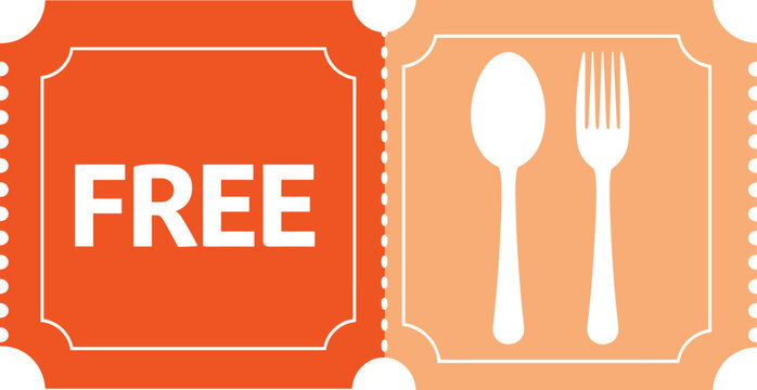 Free meal coupon ticket with spoon and fork cutlery icon vector illustration for restaurant promotion and food discount offer