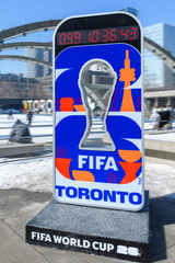 Naklejka premium 2026 FIFA World Cup countdown sign in Nathan Phillips Square, Toronto, Canada