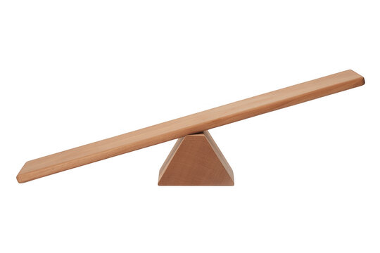 Wooden seesaw balance beam playground equipment isolated on a transparent background