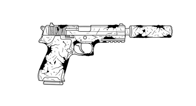 Pistol with Silencer, Handgun, Gun, Weapon, Crime, Action, Military, Police, Security, Combat