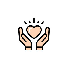 Obraz premium Hands Holding a Glowing Heart Icon vector illustration