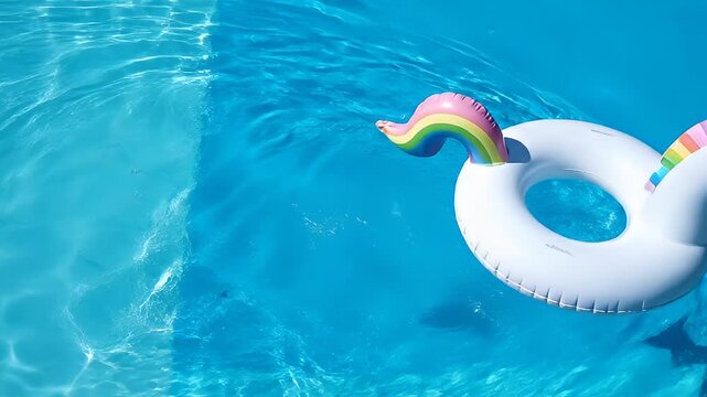 Unicorn Pool Float in Blue Water.