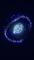 Obraz premium Futuristic blue energy core surrounded by orbiting particles, abstract digital sphere floating in dark space