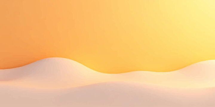 An abstract orange vector illustration of a dry desert landscape featuring sahara sand dunes and a hot summer sun over a rolling hill wave under a sunset sky
