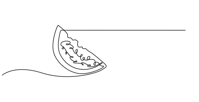 Watermelon. Sweet, ripe, juicy, red, summer, harvest, slice, food, proper nutrition, healthy. Eating concept. One line drawing animation. Motion design. Animated technology logo. Video 4K