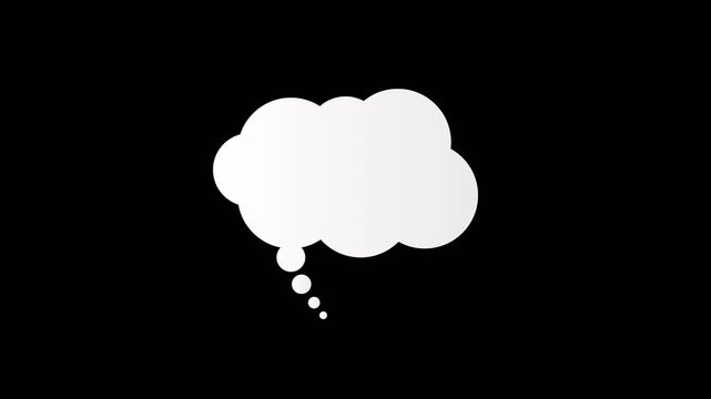 Comic style thinking bubble animation with alpha channel on black background. Versatile motion graphic element for dialogue, ideas, captions, and storytelling overlays.