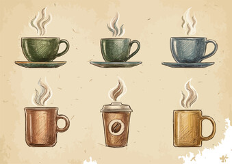 Obraz premium Coffee cup icon. Set of vector cups with coffee. Coffee cup logo. 