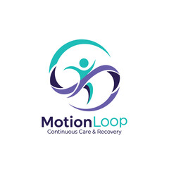 Obraz premium Abstract human figure running within a circular infinity loop for physical therapy and fitness recovery branding logo for MotionLoop