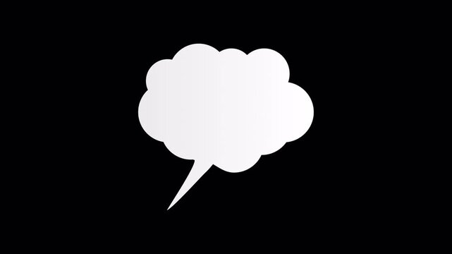 White cartoon thought bubble animation isolated on black background with alpha channel. Ideal overlay element for comic scenes, social media videos, and creative message displays.