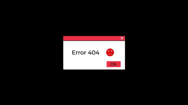 multiple 404 error notification windows on computer screen animation.