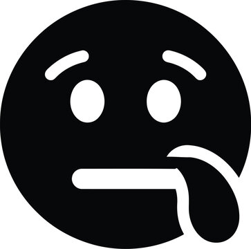 Drooling face emoji icon black silhouette hungry expression salivating mouth funny character isolated on transparent grid