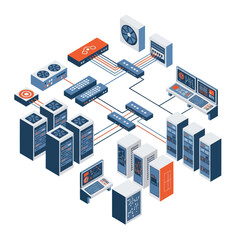 Fototapeta premium Isometric Data Center Illustration - Network Servers and Infrastructure.