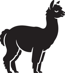 Fototapeta premium Dark Silhouette of a Standing Alpaca on White Background