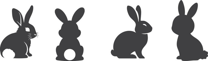 Easter Bunny Vector Bundle Set with 4 Rabbit and Hare Silhouettes, Minimalist Spring Bunny Designs
