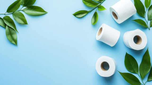 Toilet Paper Rolls With Green Leaves Eco Friendly Concept