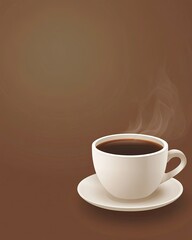 Obraz premium A cup of hot coffee on a brown background, space for text. Banner.
