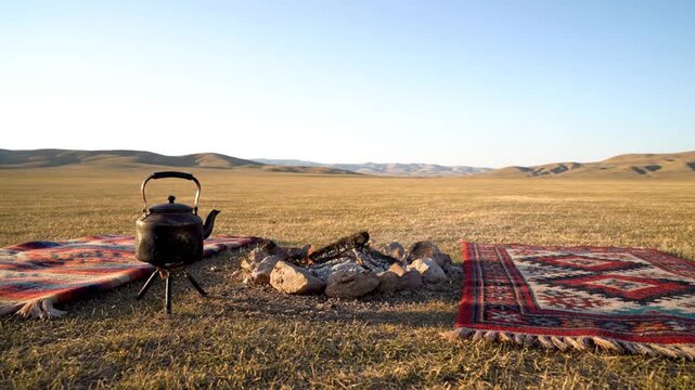 Outdoor picnic setup on grassy field.