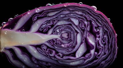 Obraz premium 渦模様の紫キャベツ断面クローズアップ / Macro Close-up of Purple Cabbage Pattern