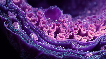 渦模様の紫キャベツ断面クローズアップ / Macro Close-up of Purple Cabbage Pattern