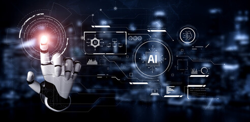Obraz premium AI system interacting with artificial intelligence interface, processing data, executing algorithms, and enhancing automation with advanced artificial intelligence functions. Vouch