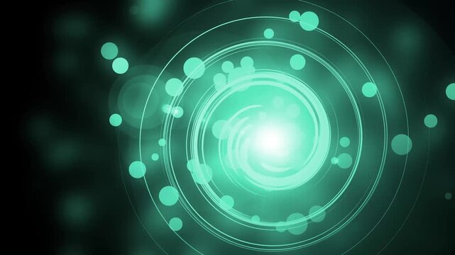 Colorful light vortex with bokeh background animation, Bright swirling light vortex at center with concentric rings and colorful bokeh dots