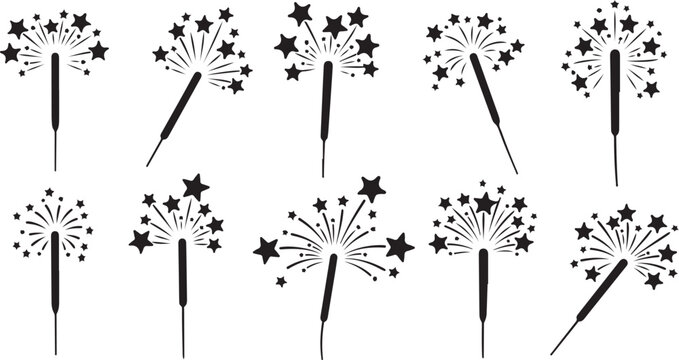Black and white dandelion clock illustrations with stars exploding