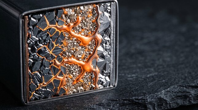 Extreme macro shot of a solid-state battery cross-section revealing crystalline structures and liquid metal layers pulsating with energy.