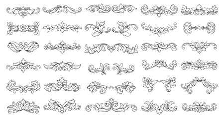 Vintage ornamental dividers and victorian floral flourish elements set for luxury wedding decoration and calligraphy design