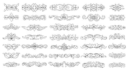 Vintage Floral Ornaments and Decorative Swirls Set, Baroque Style Vector Dividers and Calligraphic Elements for Page Decoration