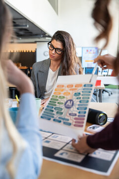 Focused businesswoman analyzing a creative strategy plan