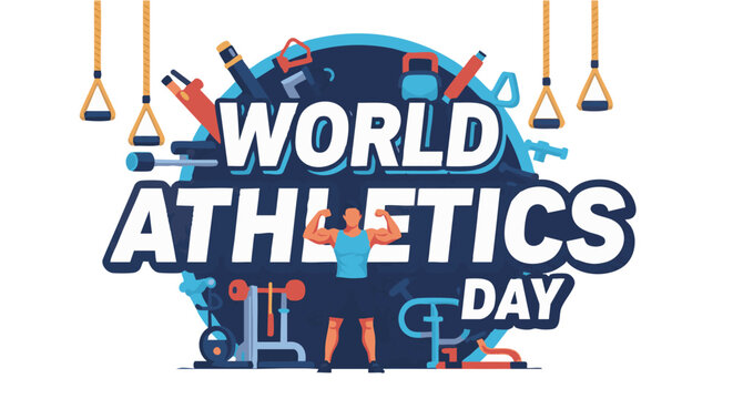 World Athletics Day logo in dark blue and white colors with hanging light bulbs for sports event promotion