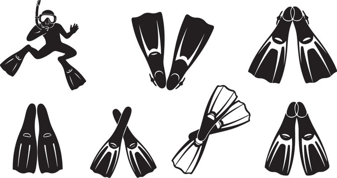 Scuba diver flippers illustration set for ocean activities