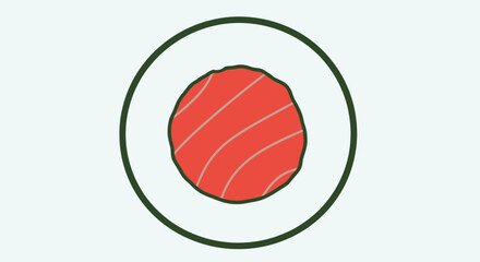 Fototapeta premium Simple Salmon Sushi Roll Icon, Japanese Cuisine, Minimalist Food Illustration